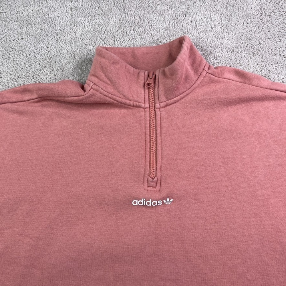 Adidas Sweatshirt Womens Medium Pink Trefoil Repeat Quarter Zip Pullover Sweater - Picture 2 of 13